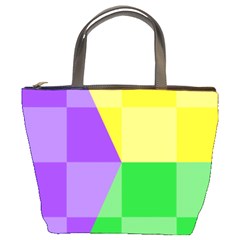 Purple Yellow Green Check Squares Pattern Mardi Gras Bucket Bag by yoursparklingshop