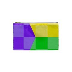 Purple Yellow Green Check Squares Pattern Mardi Gras Cosmetic Bag (small) by yoursparklingshop