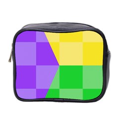 Purple Yellow Green Check Squares Pattern Mardi Gras Mini Toiletries Bag (two Sides) by yoursparklingshop