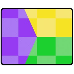 Purple Yellow Green Check Squares Pattern Mardi Gras Fleece Blanket (medium)  by yoursparklingshop