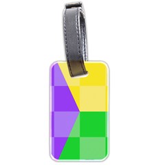 Purple Yellow Green Check Squares Pattern Mardi Gras Luggage Tag (two Sides) by yoursparklingshop