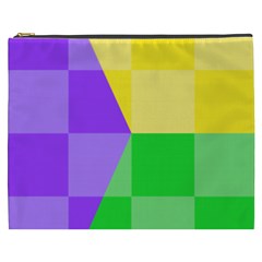 Purple Yellow Green Check Squares Pattern Mardi Gras Cosmetic Bag (xxxl) by yoursparklingshop