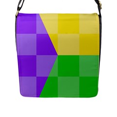 Purple Yellow Green Check Squares Pattern Mardi Gras Flap Closure Messenger Bag (l) by yoursparklingshop