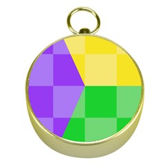 Purple Yellow Green Check Squares Pattern Mardi Gras Gold Compasses by yoursparklingshop