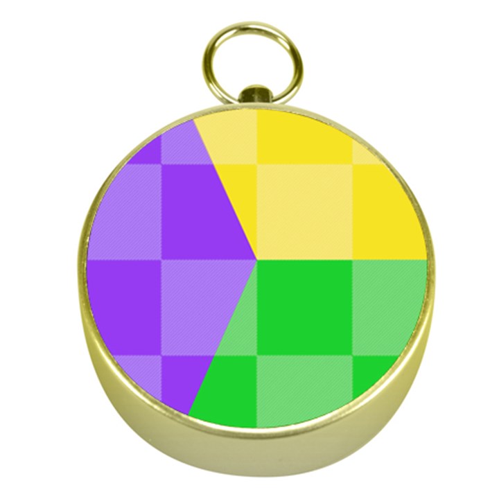 Purple Yellow Green Check Squares Pattern Mardi Gras Gold Compasses