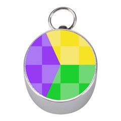 Purple Yellow Green Check Squares Pattern Mardi Gras Mini Silver Compasses by yoursparklingshop