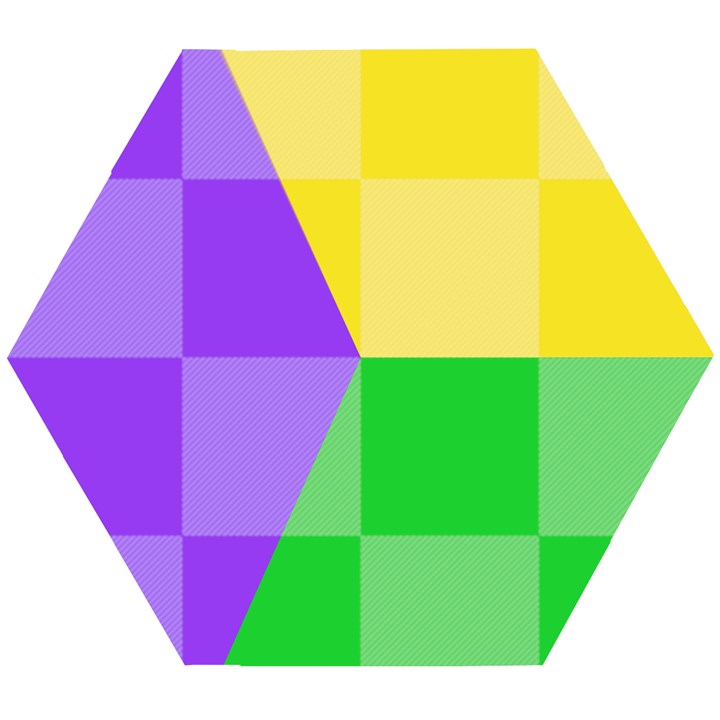 Purple Yellow Green Check Squares Pattern Mardi Gras Wooden Puzzle Hexagon