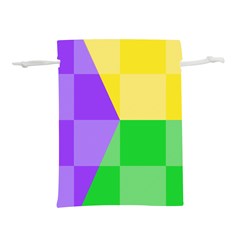 Purple Yellow Green Check Squares Pattern Mardi Gras Lightweight Drawstring Pouch (l) by yoursparklingshop