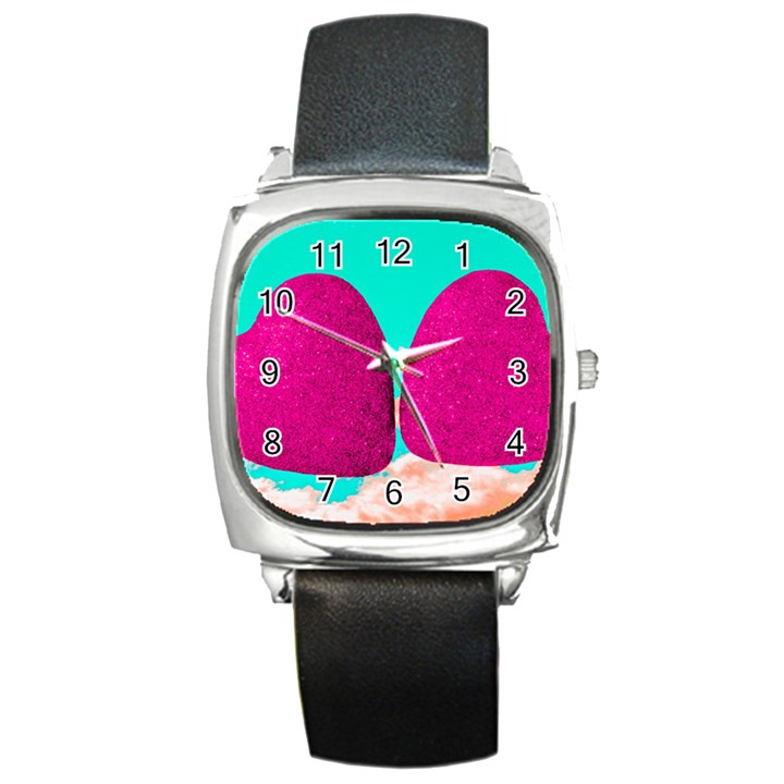 Two Hearts Square Metal Watch