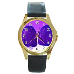 Two Hearts Round Gold Metal Watch by essentialimage