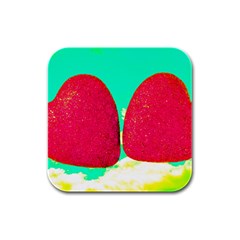 Two Hearts Rubber Square Coaster (4 Pack)  by essentialimage