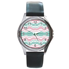 Waving Lines Vivid Pattern Round Metal Watch