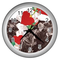 Art Protocol Valentine s Day Cat Design Wall Clock (silver) by Heart