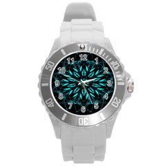 Digital Handdraw Floral Round Plastic Sport Watch (l) by Sparkle