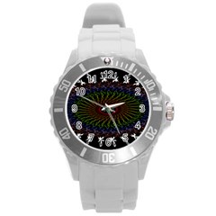 Digital Handdraw Floral Round Plastic Sport Watch (l) by Sparkle