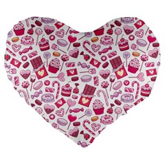 Chocolates And Love Large 19  Premium Flano Heart Shape Cushions