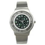 Dark Geometric Pattern Design Stainless Steel Watch Front