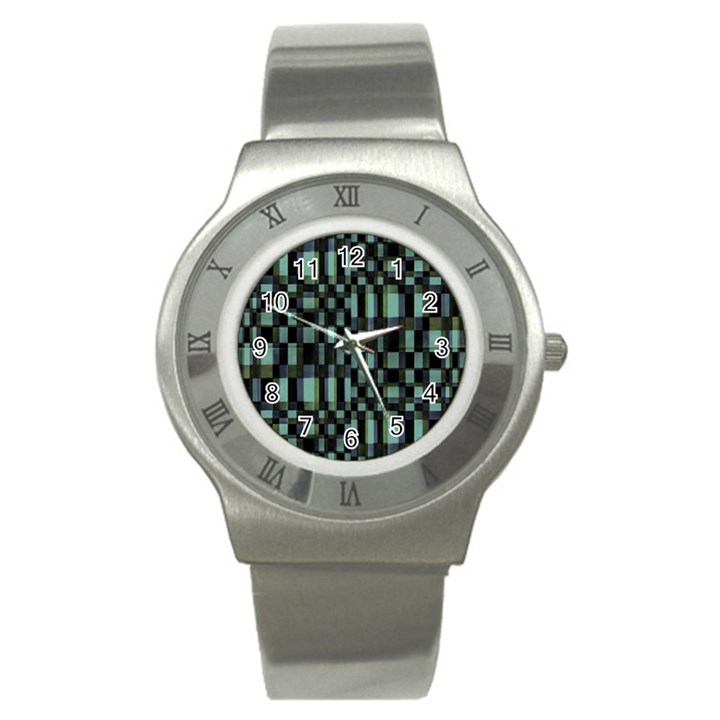 Dark Geometric Pattern Design Stainless Steel Watch