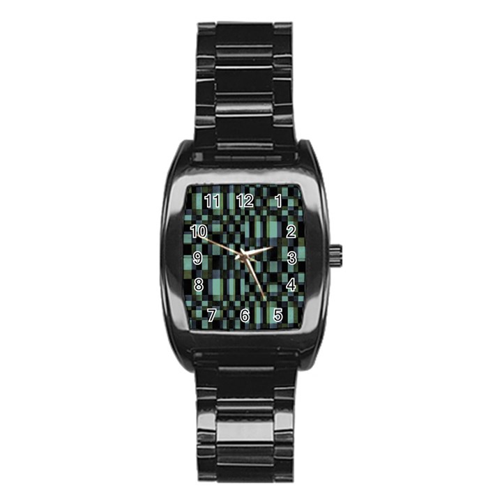 Dark Geometric Pattern Design Stainless Steel Barrel Watch