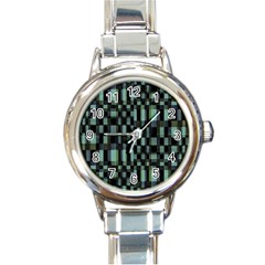 Dark Geometric Pattern Design Round Italian Charm Watch by dflcprintsclothing