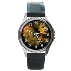 Surreal Steampunk Queen From Fonebook Round Metal Watch