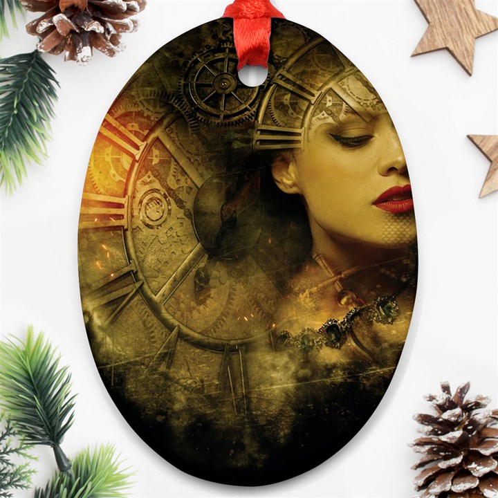 Surreal Steampunk Queen From Fonebook Oval Ornament (Two Sides)