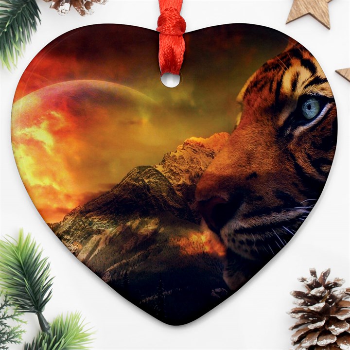 Tiger King In A Fantastic Landscape From Fonebook Ornament (Heart)