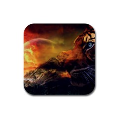 Tiger King In A Fantastic Landscape From Fonebook Rubber Square Coaster (4 Pack)  by 2853937