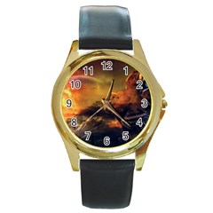 Tiger King In A Fantastic Landscape From Fonebook Round Gold Metal Watch by 2853937