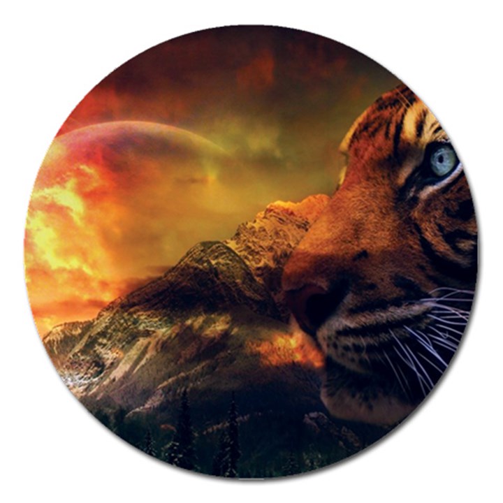 Tiger King In A Fantastic Landscape From Fonebook Magnet 5  (Round)