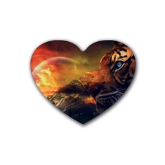 Tiger King In A Fantastic Landscape From Fonebook Heart Coaster (4 Pack)  by 2853937