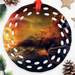 Tiger King In A Fantastic Landscape From Fonebook Ornament (round Filigree) by 2853937