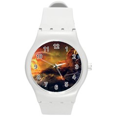 Tiger King In A Fantastic Landscape From Fonebook Round Plastic Sport Watch (m) by 2853937