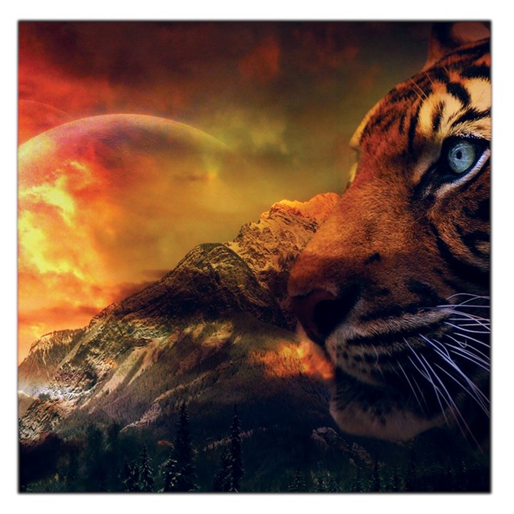 Tiger King In A Fantastic Landscape From Fonebook Large Satin Scarf (Square)