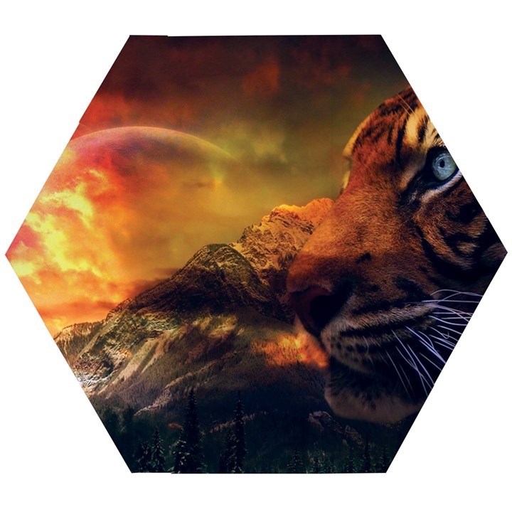 Tiger King In A Fantastic Landscape From Fonebook Wooden Puzzle Hexagon