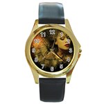 Surreal Steampunk Queen From Fonebook Round Gold Metal Watch Front