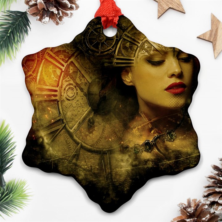 Surreal Steampunk Queen From Fonebook Snowflake Ornament (Two Sides)