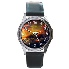 Tiger King In A Fantastic Landscape From Fonebook Round Metal Watch by 2853937