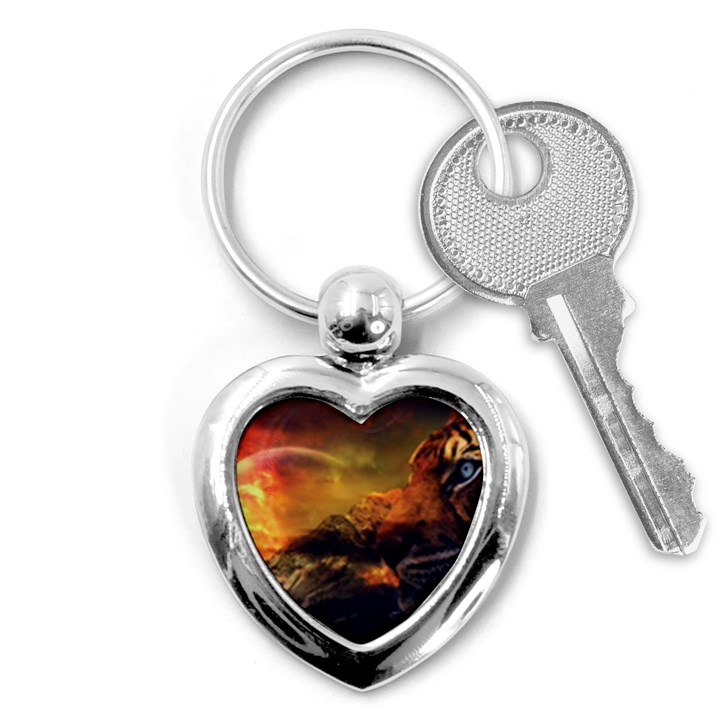 Tiger King In A Fantastic Landscape From Fonebook Key Chain (Heart)