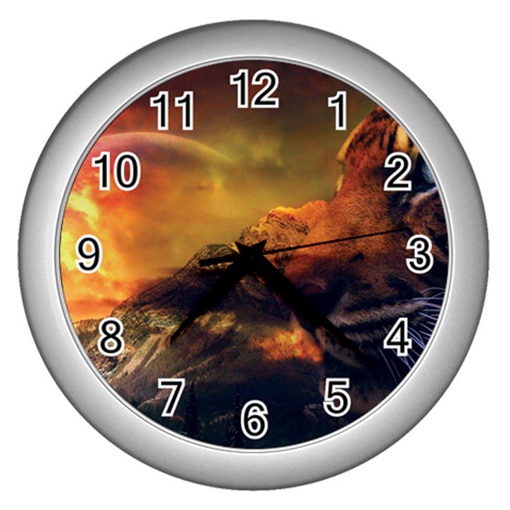 Tiger King In A Fantastic Landscape From Fonebook Wall Clock (Silver)