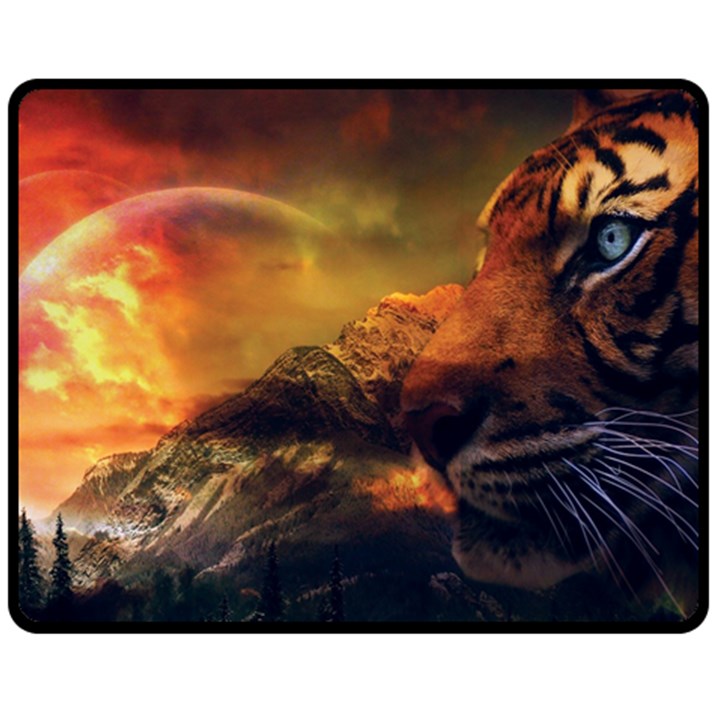 Tiger King In A Fantastic Landscape From Fonebook Fleece Blanket (Medium) 