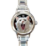 Wow Kitty Cat From Fonebook Round Italian Charm Watch Front