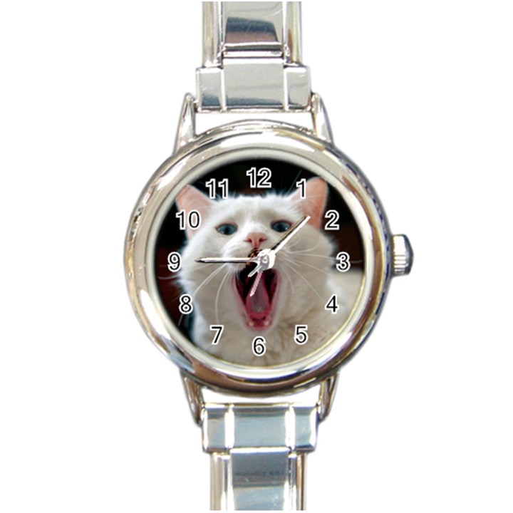 Wow Kitty Cat From Fonebook Round Italian Charm Watch