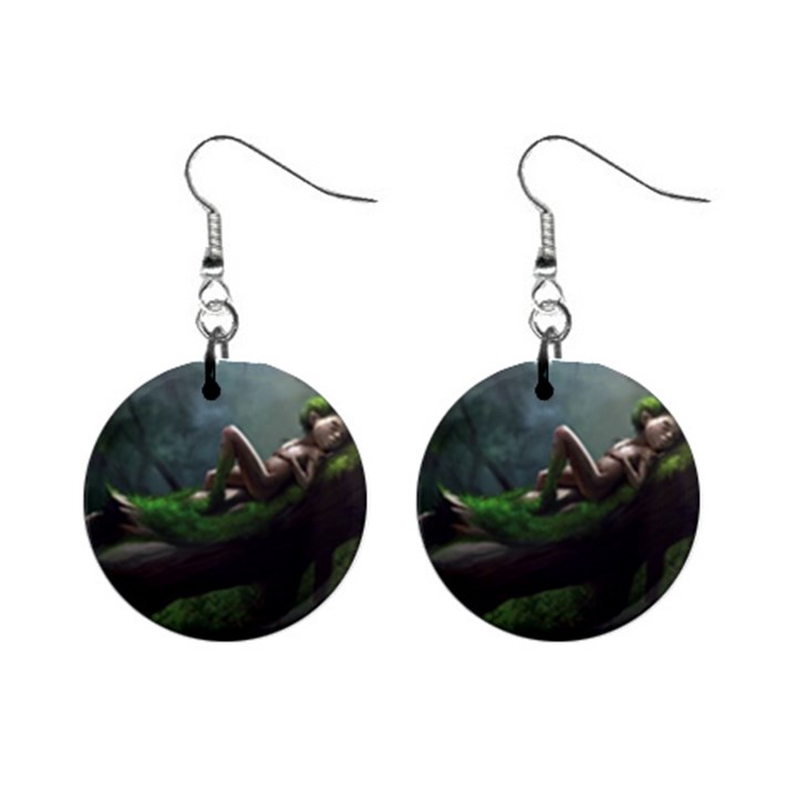 Wooden Child Resting On A Tree From Fonebook Mini Button Earrings