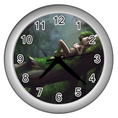 Wooden Child Resting On A Tree From Fonebook Wall Clock (silver)