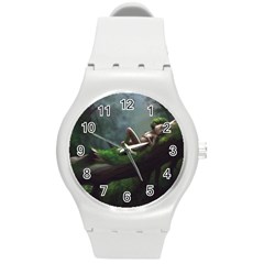 Wooden Child Resting On A Tree From Fonebook Round Plastic Sport Watch (m) by 2853937