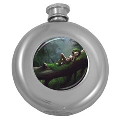 Wooden Child Resting On A Tree From Fonebook Round Hip Flask (5 Oz) by 2853937