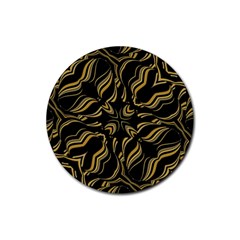 Black And Orange Geometric Design Rubber Round Coaster (4 Pack) 