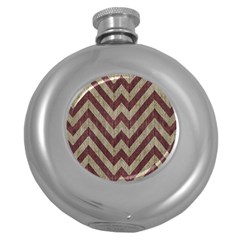 Vintage Grunge Geometric Chevron Pattern Round Hip Flask (5 Oz) by dflcprintsclothing