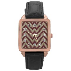 Vintage Grunge Geometric Chevron Pattern Rose Gold Leather Watch  by dflcprintsclothing